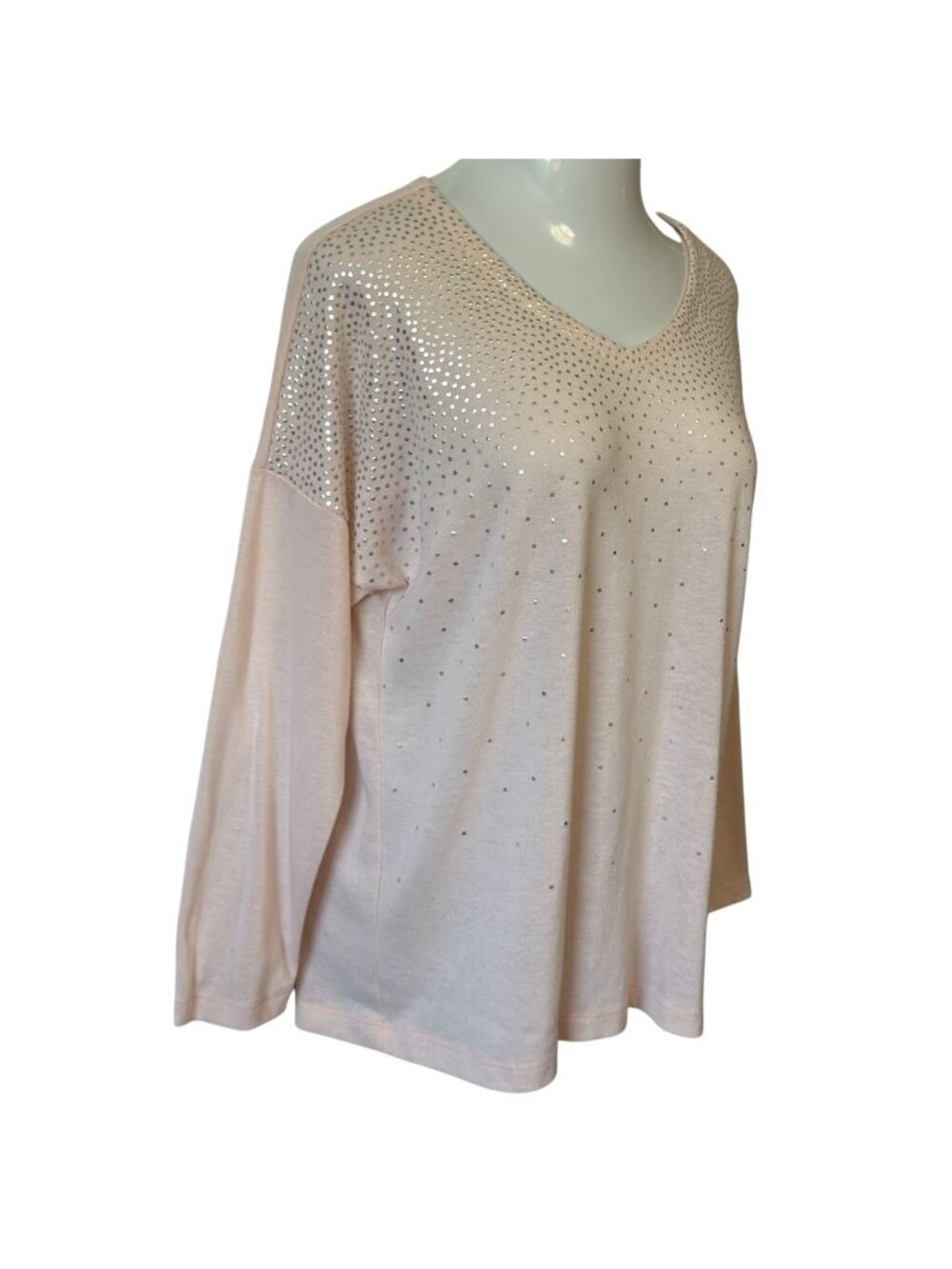 Rebecca Malone XL Womens V-Neck Top w/ Silver Embellishments Pink Long Sleeves - Picture 4 of 16